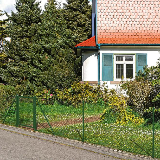 Maschendrahtzaun als Zaun-Komplettset, mit Einschlagbodenhülse , grün , Höhe 200 cm , Länge 25 m. inkl. GRATIS Kniekissen