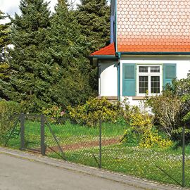 Maschendrahtzaun als Zaun-Komplettset, mit Einschlagbodenhülse , anthrazit-metallic , Höhe 100 cm , Länge 15 m. inkl. GRATIS Kniekissen 